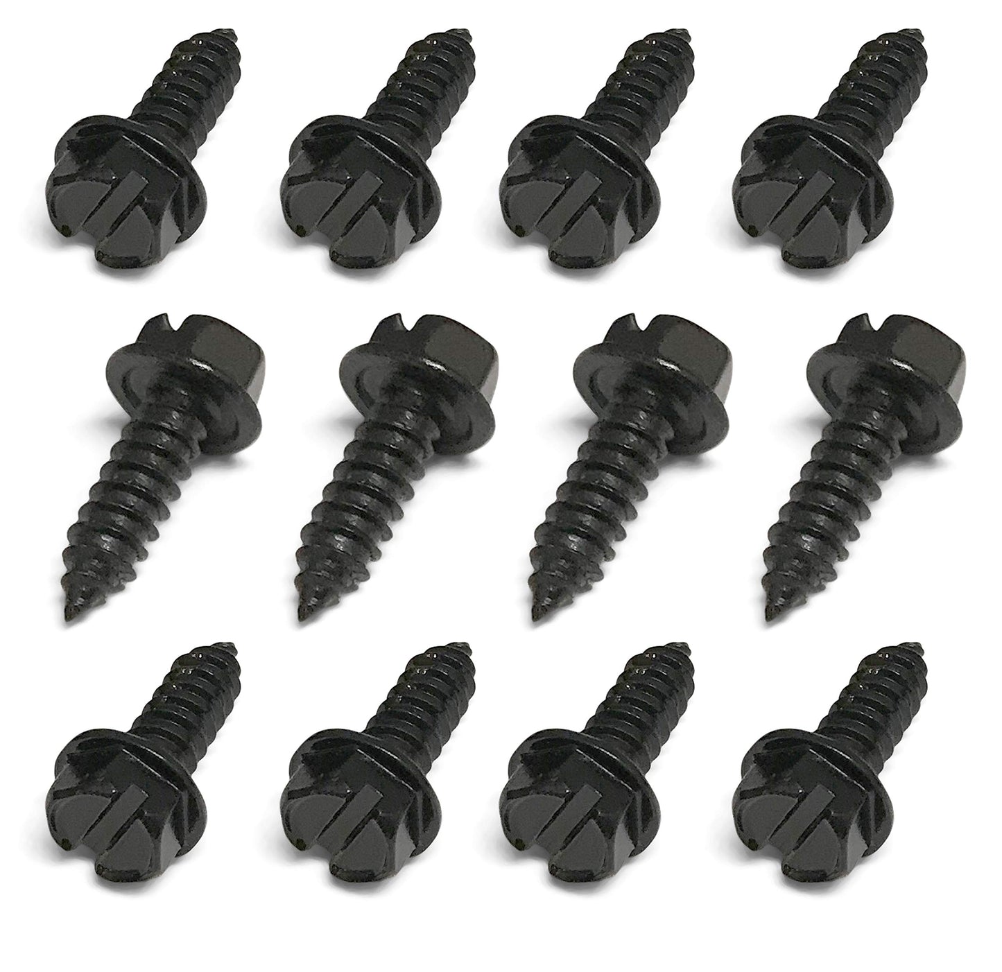 License Plate Screws - Black, Set of 12 Fasteners - for Front and Back License Plates and Frames on Domestic Cars, Trucks, SUVs - Rustproof, Self Tapping Mounting Bolts (Black Stainless Steel)