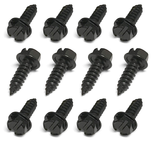 License Plate Screws - Black, Set of 12 Fasteners - for Front and Back License Plates and Frames on Domestic Cars, Trucks, SUVs - Rustproof, Self Tapping Mounting Bolts (Black Stainless Steel)