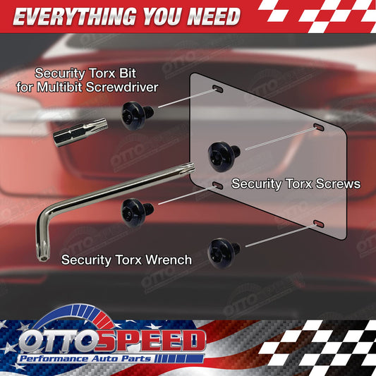 Antitheft License Plate Screw Kit for Tesla Vehicles - Rustproof Black Stainless Steel - Stock Length (Set of 4) - OttoSpeed