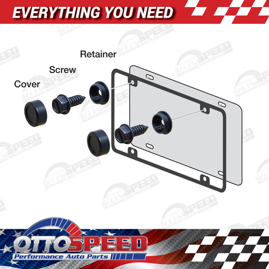 Black License Plate Screws and Covers Kit for Domestic Vehicles - Rustproof Stainless Steel (Set of 4) - OttoSpeed
