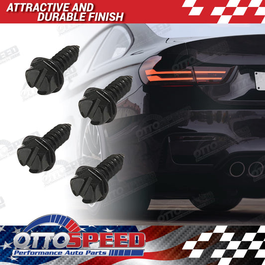 Black License Plate Screws and Inserts Kit for Domestic Vehicles - Rustproof Stainless Steel (Set of 4) - OttoSpeed
