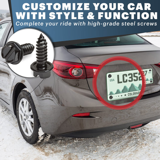 Black License Plate Screws for Domestic Vehicles - Rustproof Stainless Steel (Set of 4) - OttoSpeed