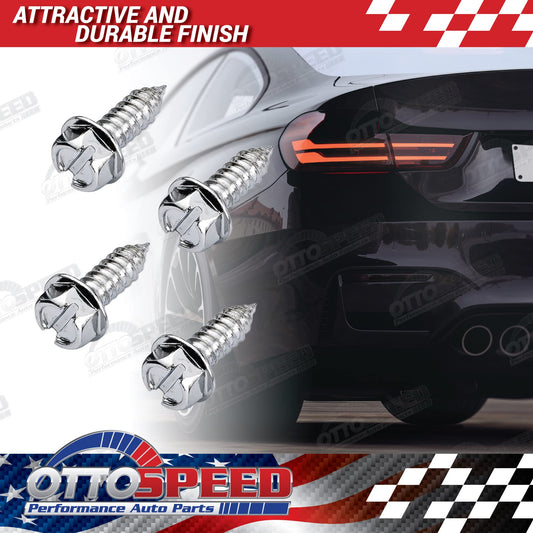 Chrome License Plate Screws and Inserts Kit for Domestic Vehicles - Rustproof Stainless Steel (Set of 4) - OttoSpeed