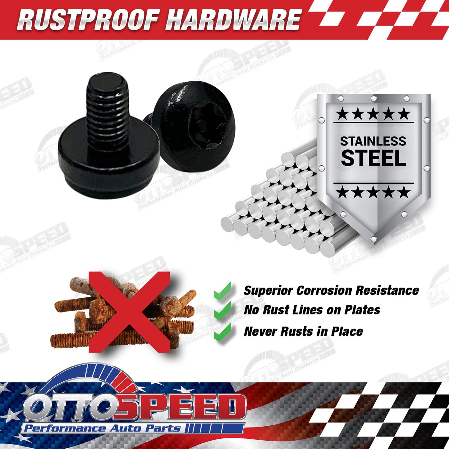 Antitheft License Plate Screw Kit for Tesla Vehicles - Rustproof Black Stainless Steel - OttoSpeed