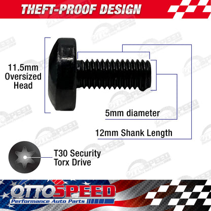 BMW License Plate Screws with Anti Theft Design - Black Stainless Steel Screw Kit for Rear Plates (M5-0.8 X 12mm)