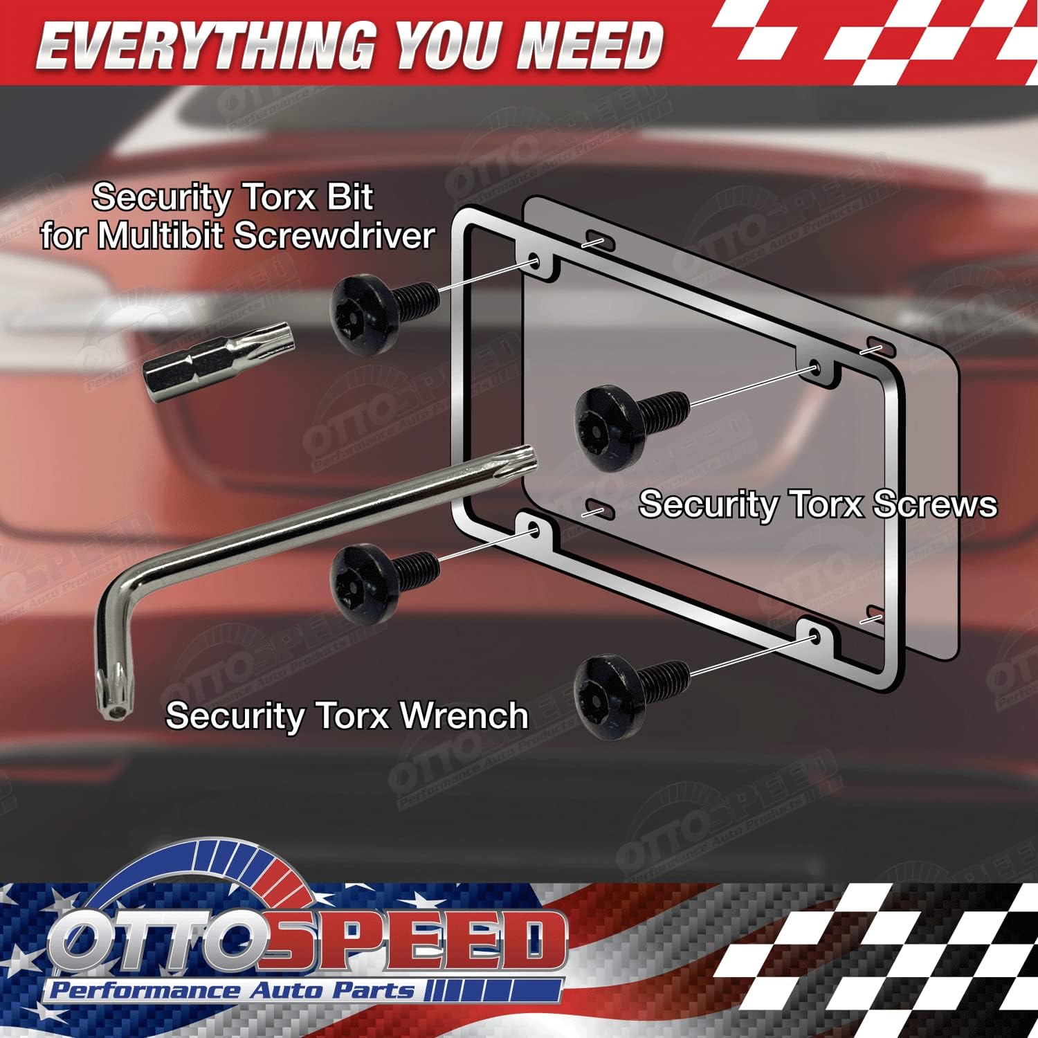 OttoSpeed Rustproof License Plate Screws (4-Pack, Chrome Stainless Steel) 