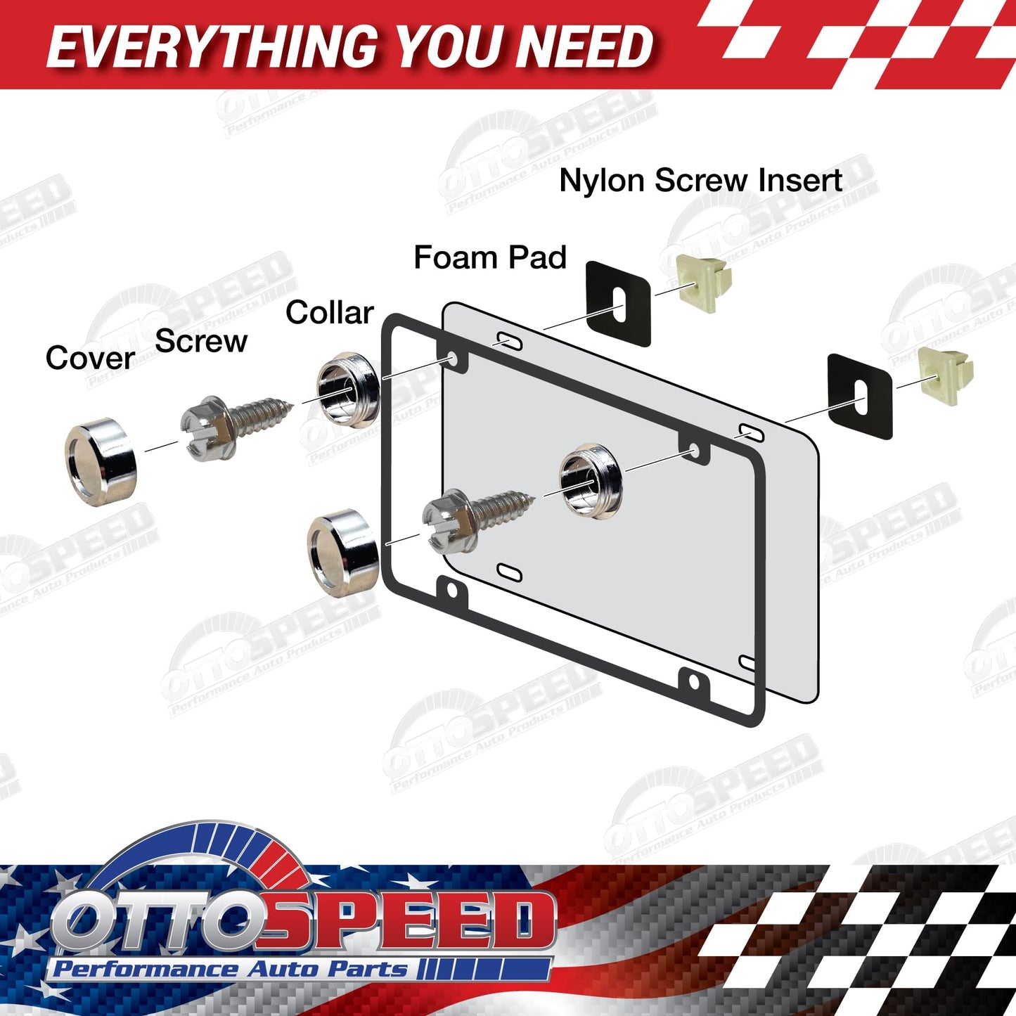 Stainless Steel License Plate Screw Fastener Kit - Chrome Complete Mounting Solution with Self Tapping Mounting Bolts