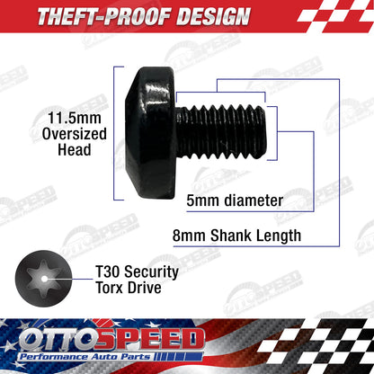 Tesla License Plate Security Screws - Anti-Theft, Rustproof, Black Stainless Steel (M5-0.8 X 8mm)