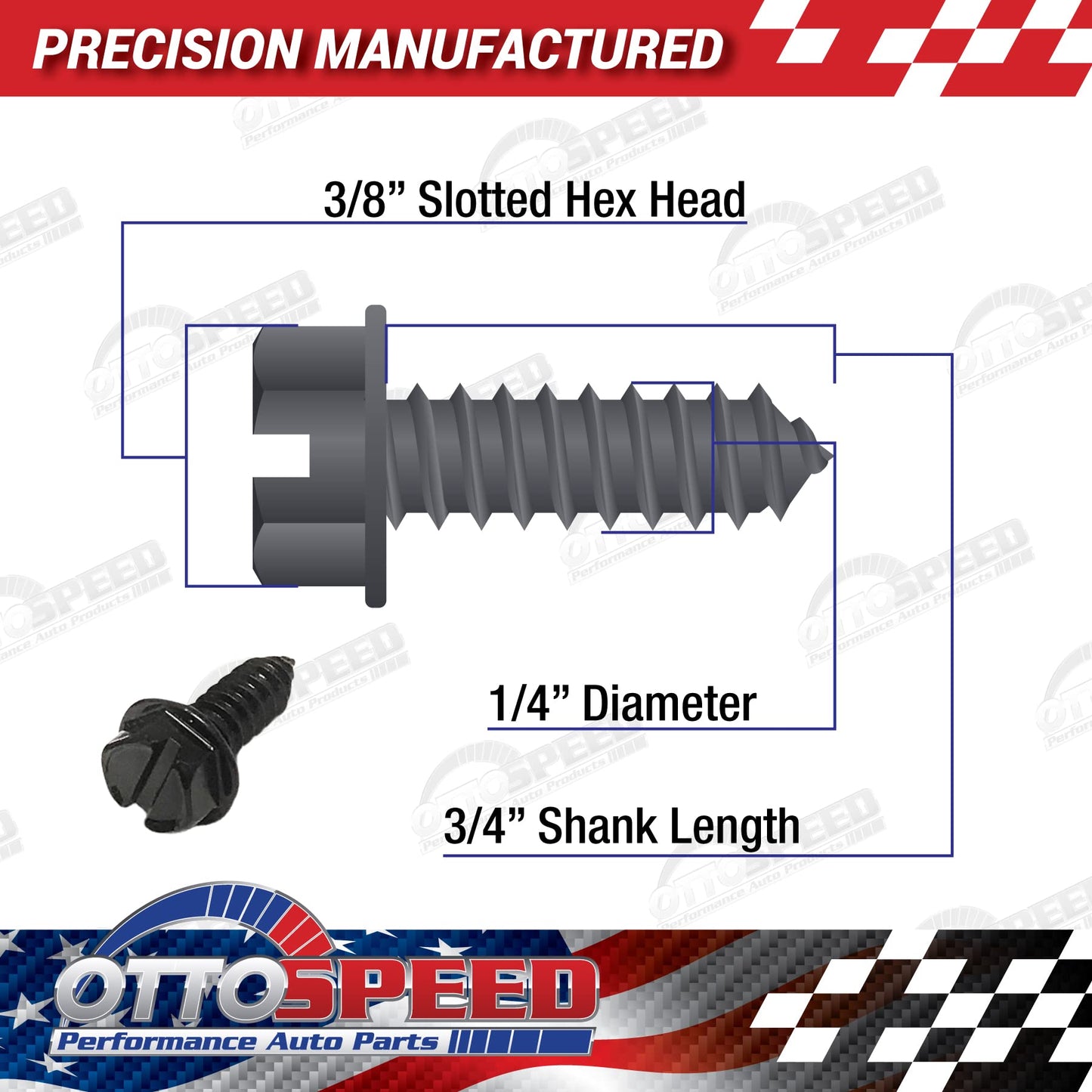 Black License Plate Screw Fastener Kit - Rustproof and Self Tapping Mounting Bolts