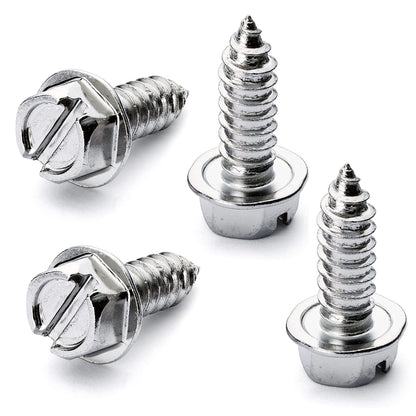 Chrome License Plate Screw Kit - Stainless Steel Fasteners with Self-Tapping Mounting Bolts for License Plates, Frames and Covers (Set of 4)