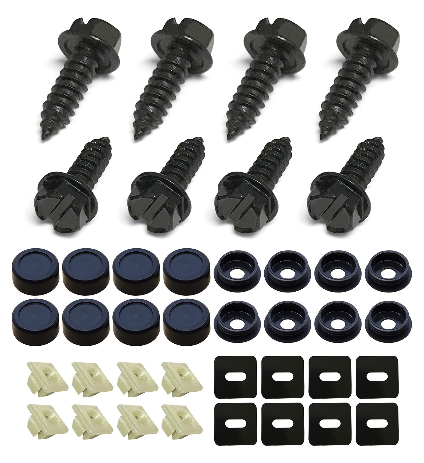 Black License Plate Screw Fastener Kit - Rustproof and Self Tapping Mounting Bolts