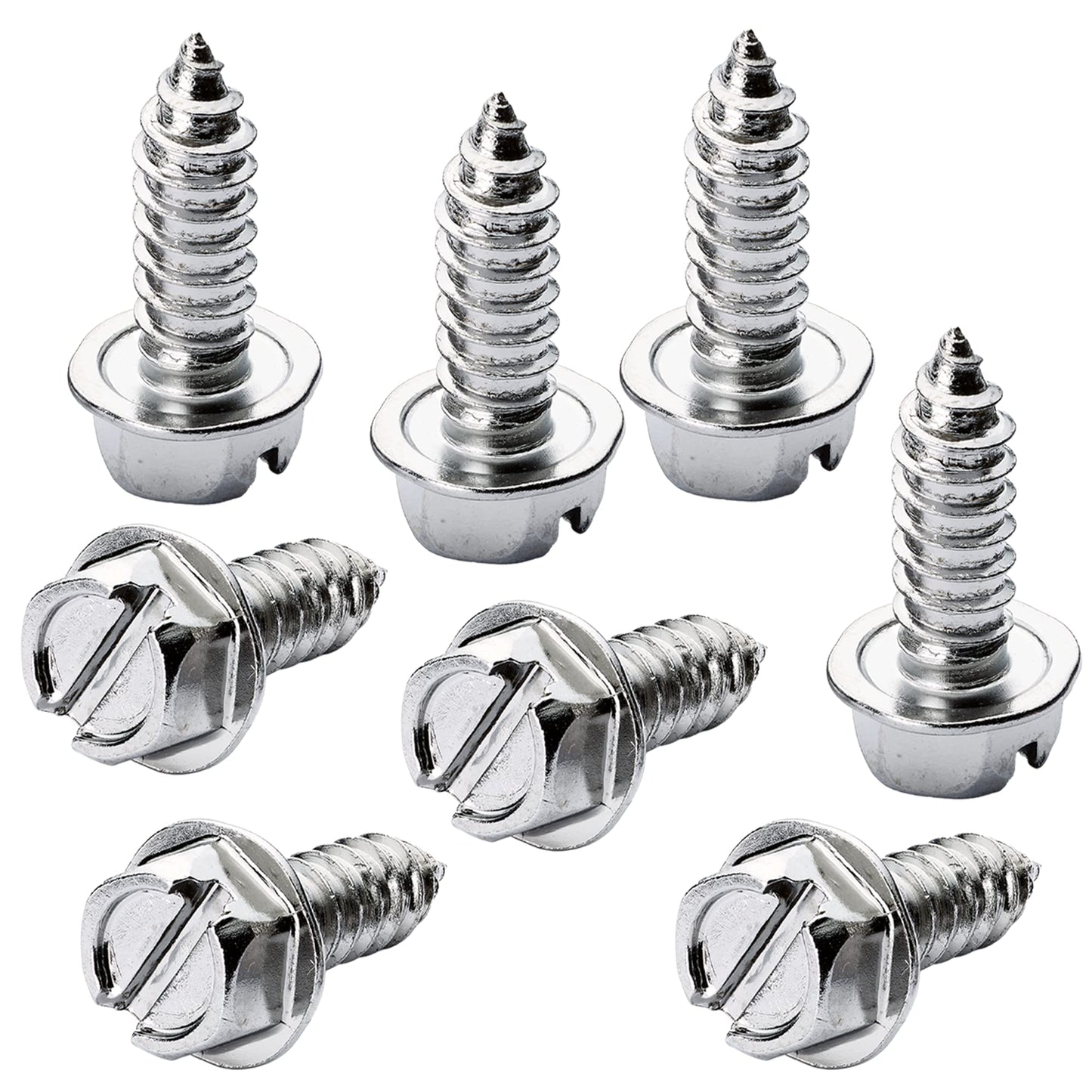 Chrome License Plate Screw Kit - Stainless Steel and Rustproof Fasteners for License Plates, Frames and Covers (Set of 8)