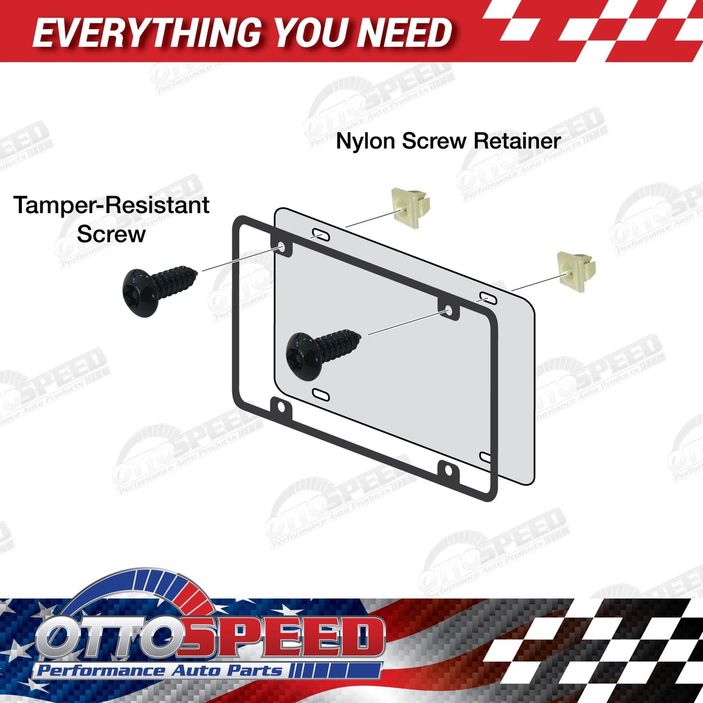 Antitheft License Plate Screw Kit for Domestic Vehicles - Rustproof Black Stainless Steel (Set of 4) - OttoSpeed