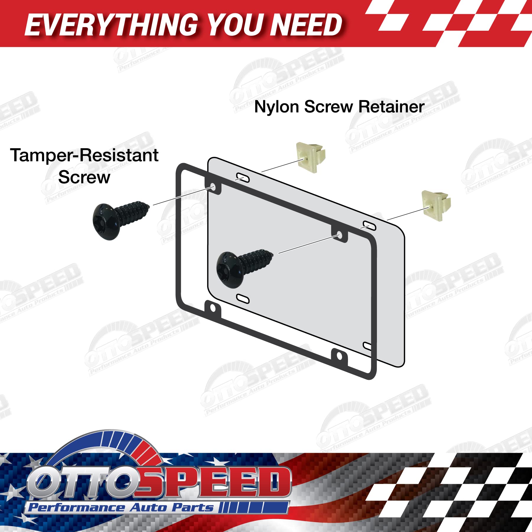 Antitheft License Plate Screw Kit for Domestic Vehicles - Rustproof Black Stainless Steel (Set of 4) - OttoSpeed