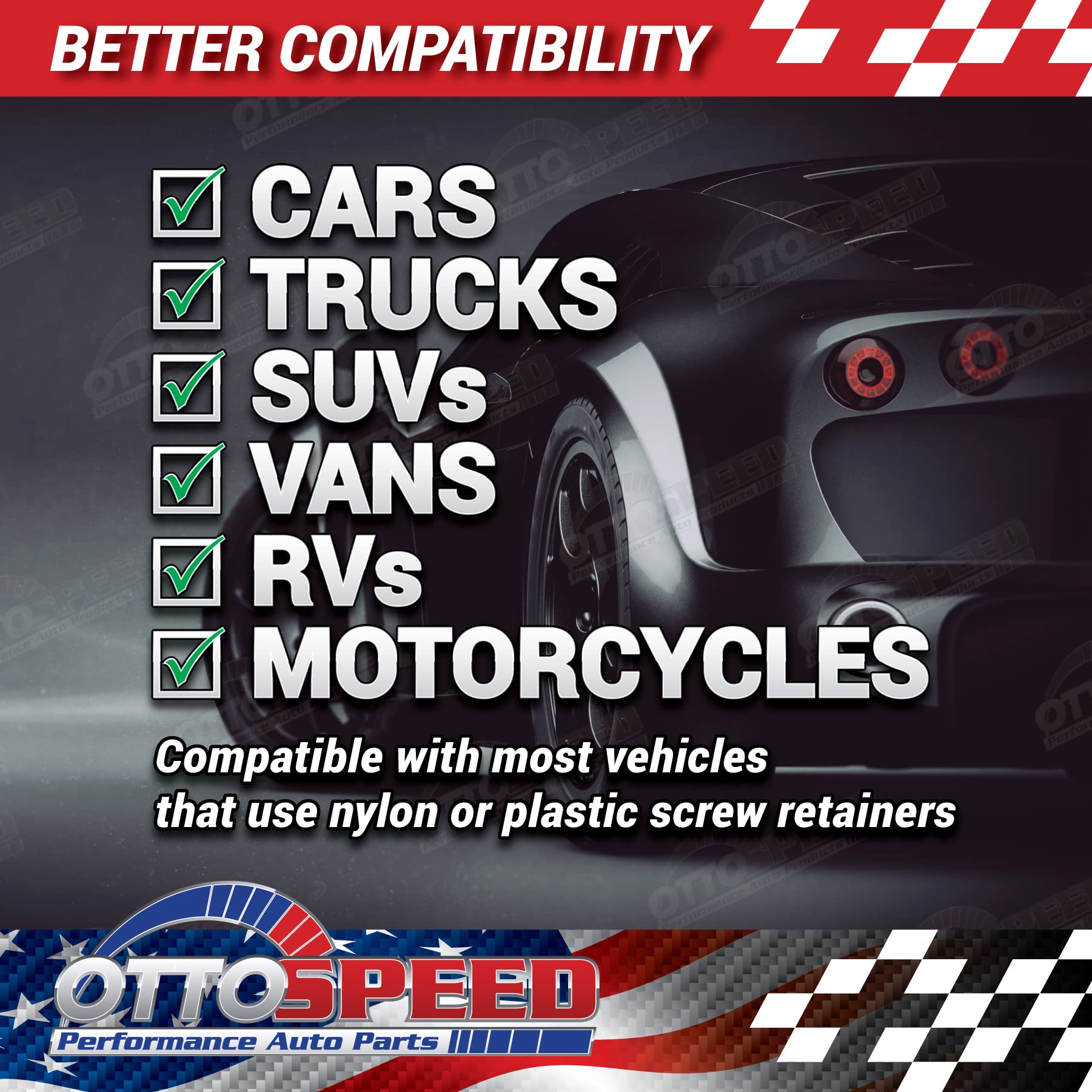 Antitheft License Plate Screw Kit for Domestic Vehicles - Rustproof Black Stainless Steel (Set of 8) - OttoSpeed