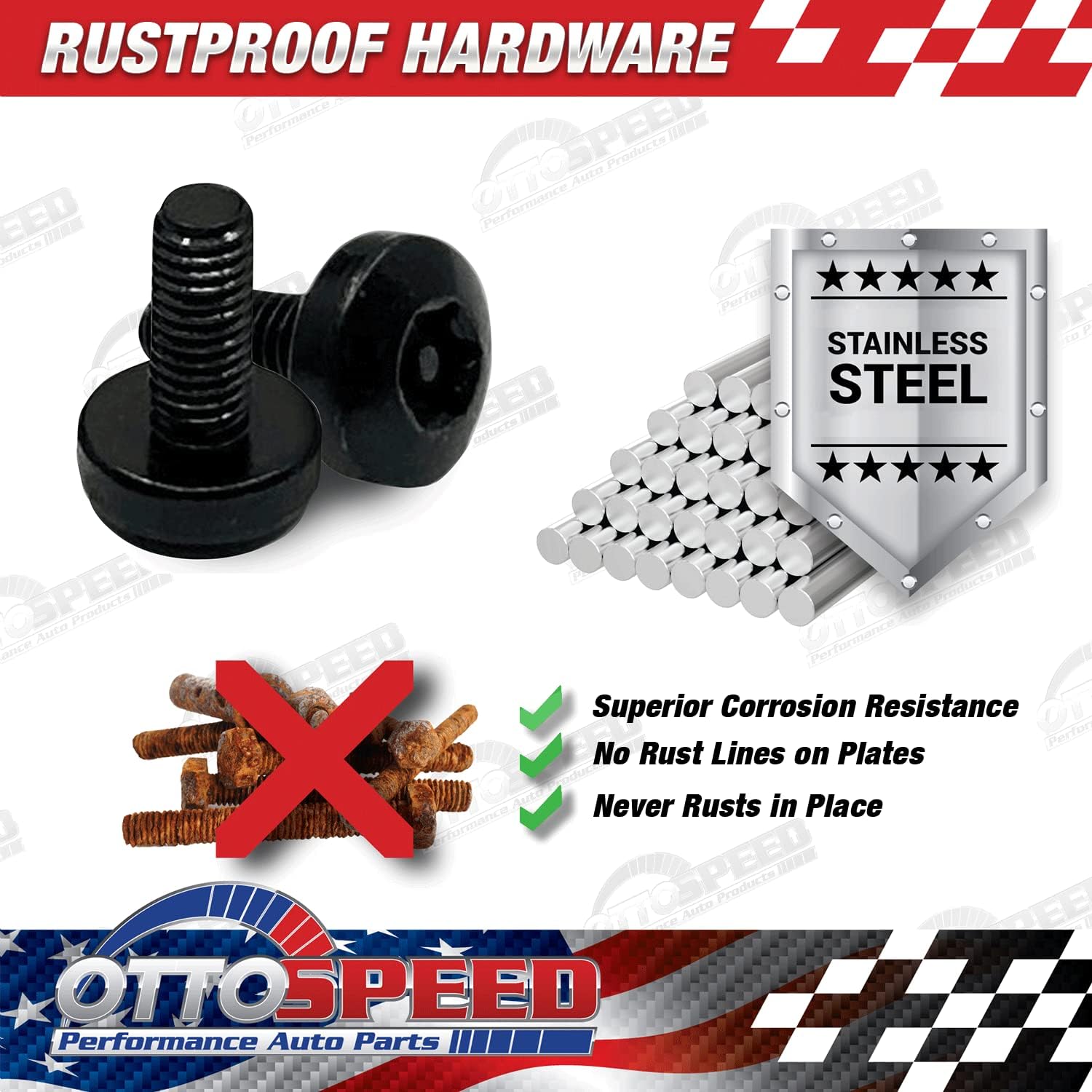 Antitheft License Plate Screw Kit for Tesla Vehicles - Rustproof Black Stainless Steel - Extended Length (Set of 4) - OttoSpeed