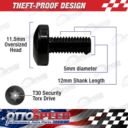 Antitheft License Plate Screw Kit for Tesla Vehicles - Rustproof Black Stainless Steel - Extended Length (Set of 4) - OttoSpeed