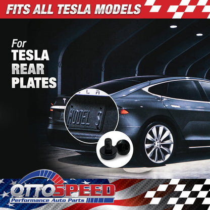 Antitheft License Plate Screw Kit for Tesla Vehicles - Rustproof Black Stainless Steel - Stock Length (Set of 4) - OttoSpeed