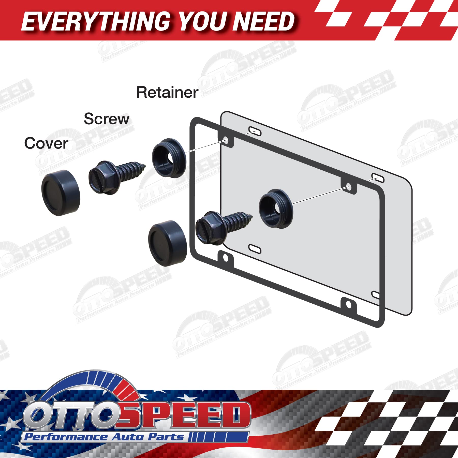 Black License Plate Screws and Covers Kit for Domestic Vehicles - Rustproof Stainless Steel (Set of 4) - OttoSpeed