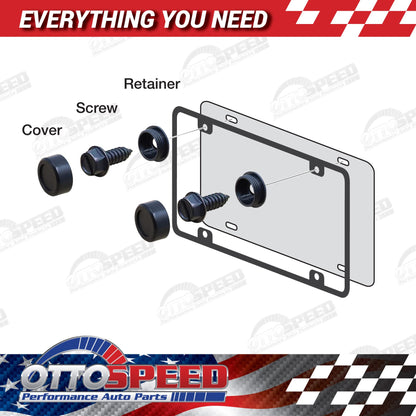 Black License Plate Screws and Covers Kit for Domestic Vehicles - Rustproof Stainless Steel (Set of 4) - OttoSpeed