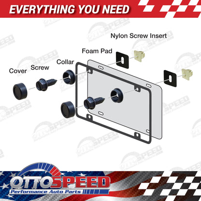 Black License Plate Screws and Covers Kit for Domestic Vehicles - Rustproof Stainless Steel (Set of 8) - OttoSpeed