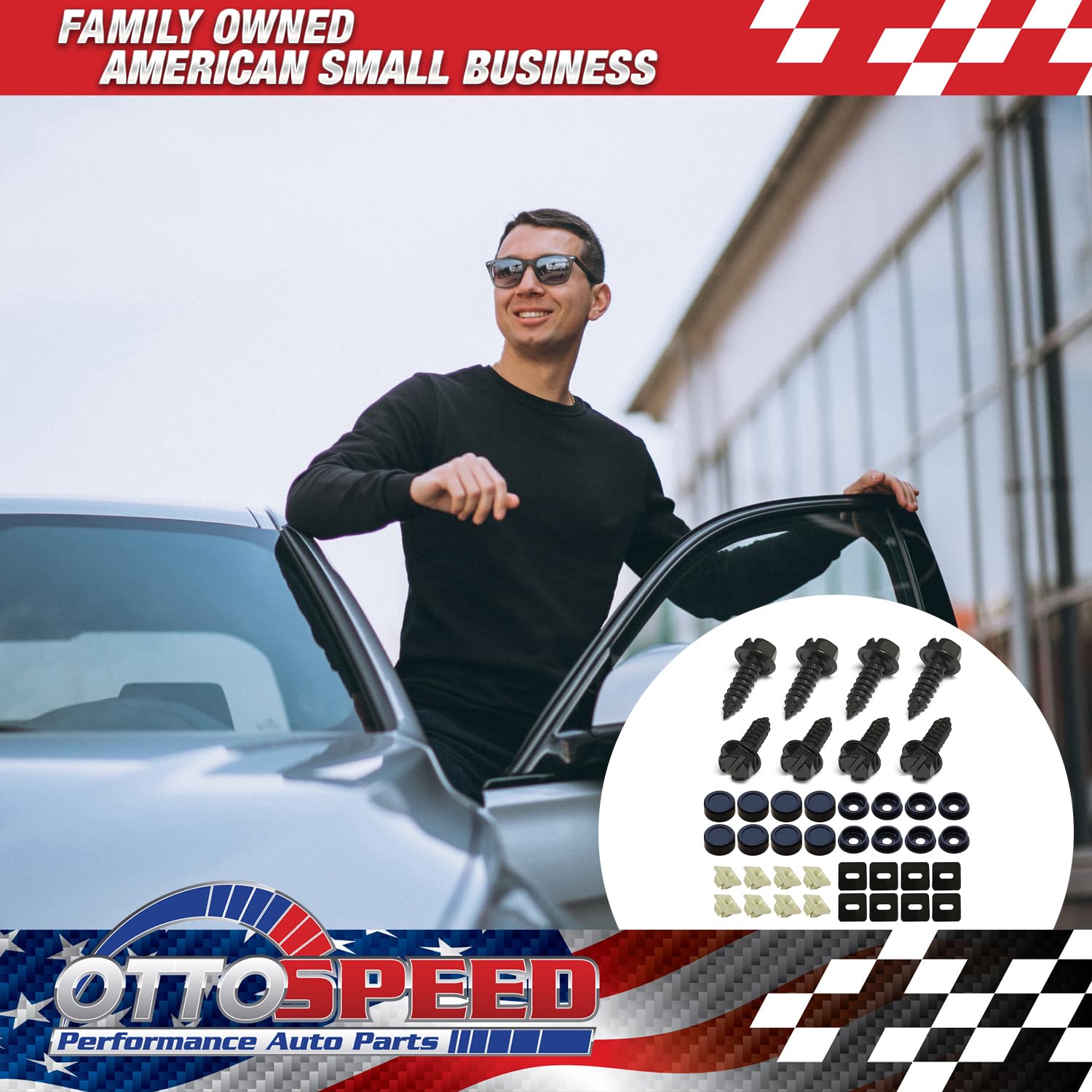 Black License Plate Screws and Covers Kit for Domestic Vehicles - Rustproof Stainless Steel (Set of 8) - OttoSpeed