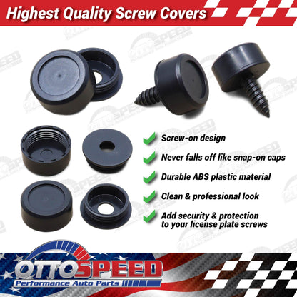 Black License Plate Screws and Covers Kit for Domestic Vehicles - Rustproof Stainless Steel (Set of 8) - OttoSpeed
