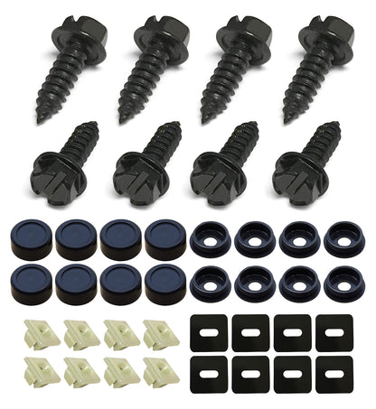 Black License Plate Screws and Covers Kit for Domestic Vehicles - Rustproof Stainless Steel (Set of 8) - OttoSpeed