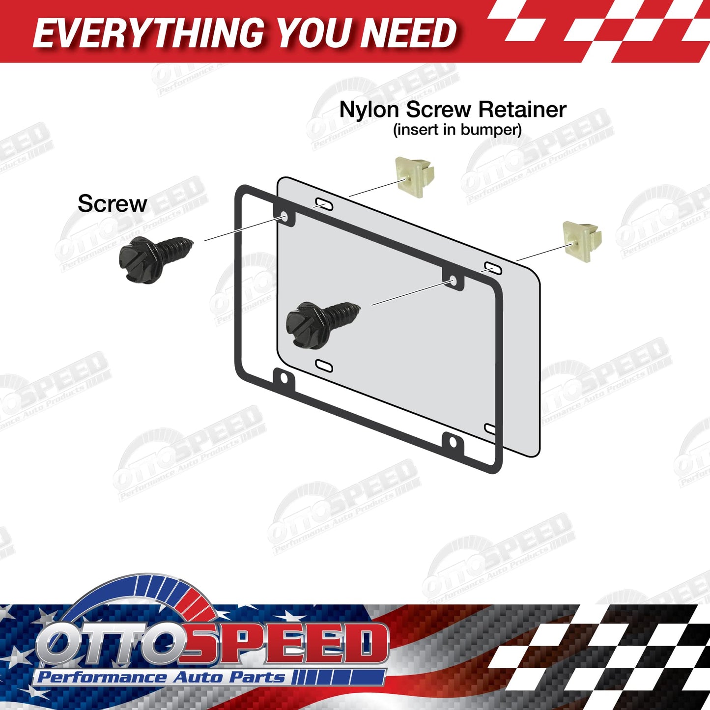 Black License Plate Screws and Inserts Kit for Domestic Vehicles - Rustproof Stainless Steel (Set of 4) - OttoSpeed