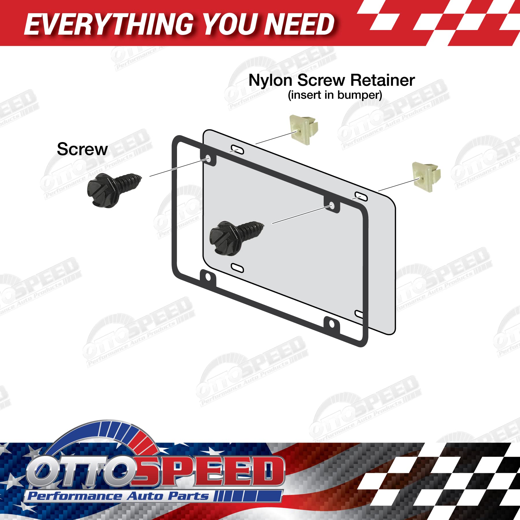 Black License Plate Screws and Inserts Kit for Domestic Vehicles - Rustproof Stainless Steel (Set of 4) - OttoSpeed