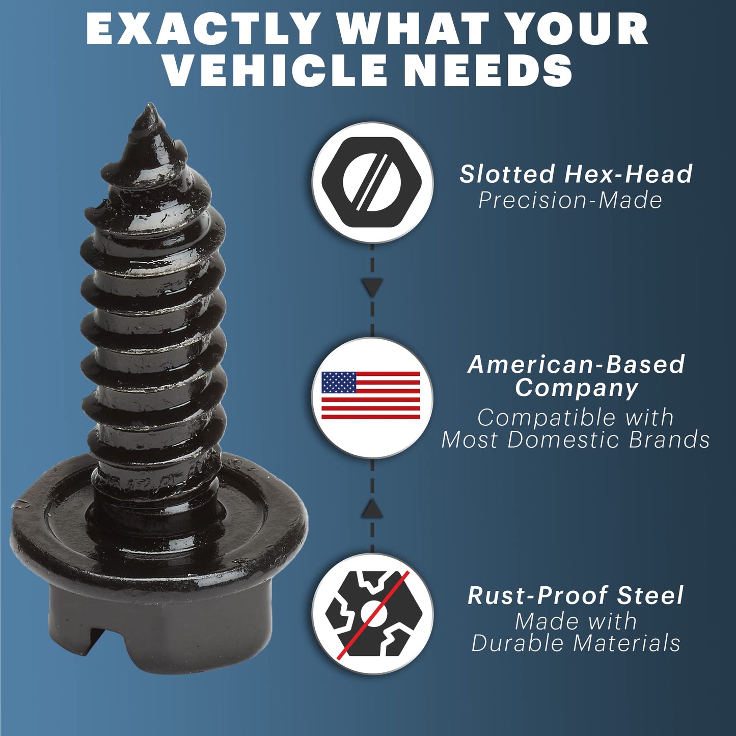 Black License Plate Screws for Domestic Vehicles - Rustproof Stainless Steel (Set of 8) - OttoSpeed