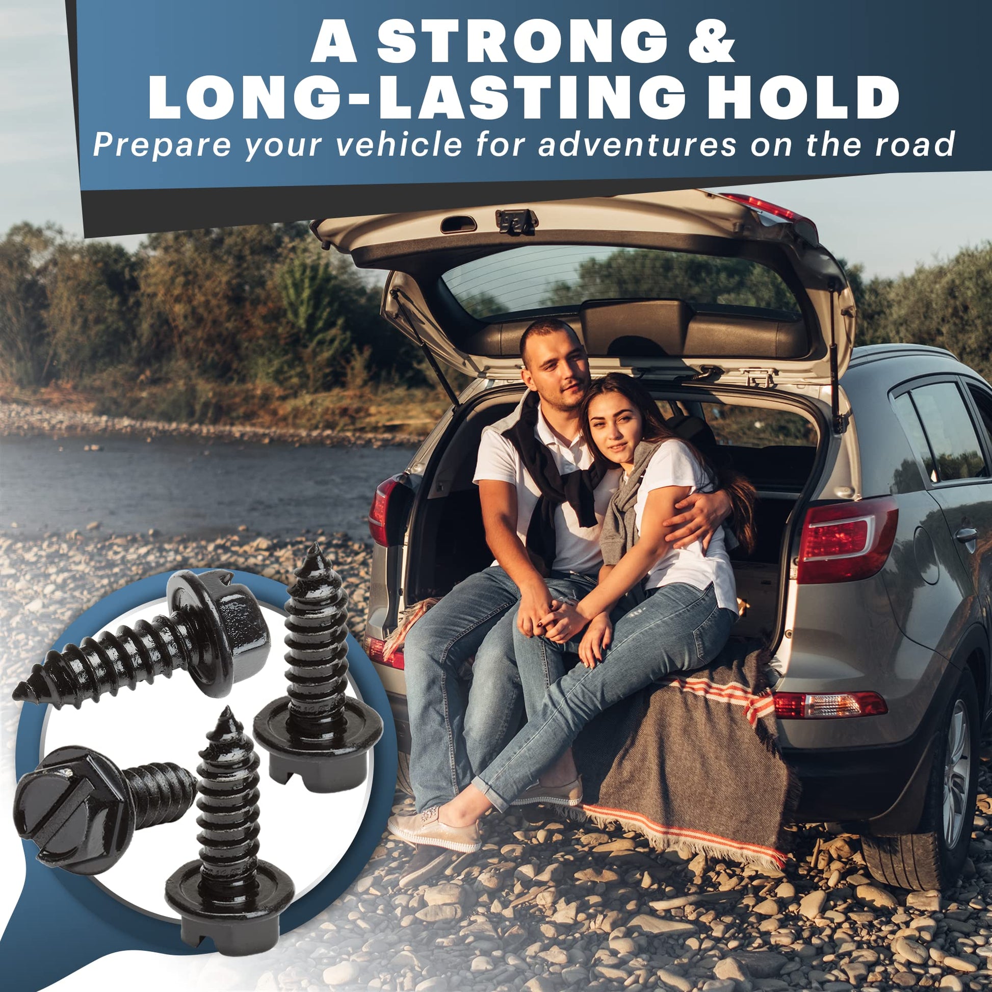 Black License Plate Screws for Domestic Vehicles - Rustproof Stainless Steel (Set of 8) - OttoSpeed