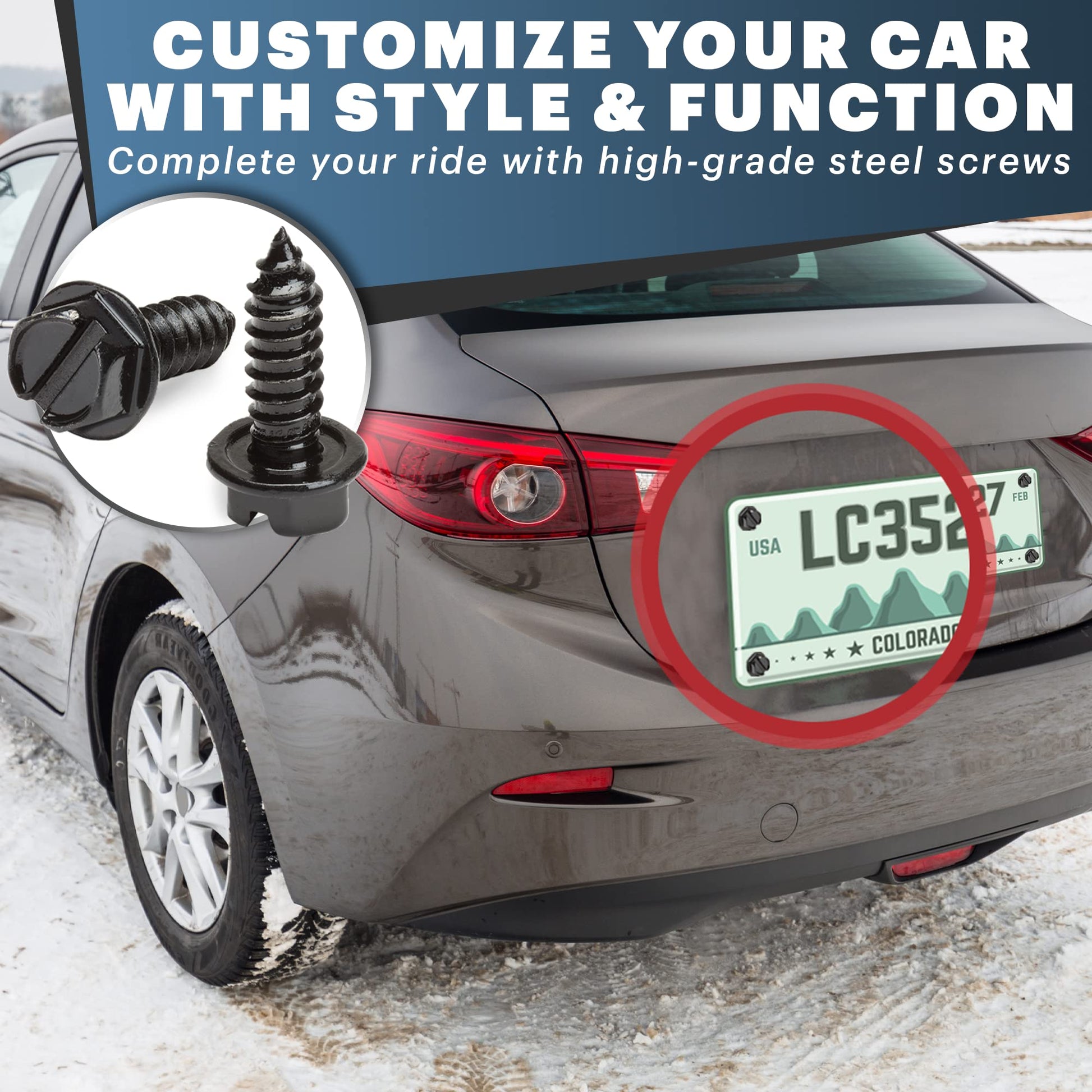 Black License Plate Screws for Domestic Vehicles - Rustproof Stainless Steel (Set of 8) - OttoSpeed