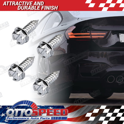 Chrome License Plate Screws and Inserts Kit for Domestic Vehicles - Rustproof Stainless Steel (Set of 4) - OttoSpeed