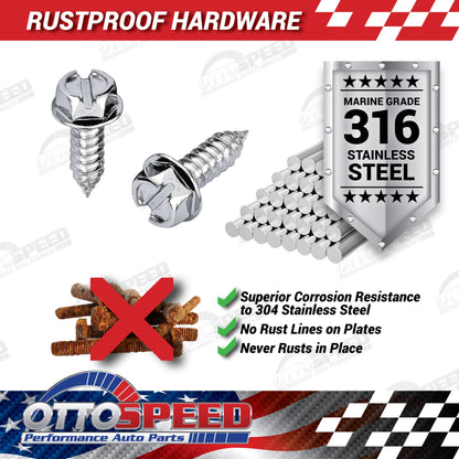 Chrome License Plate Screws and Inserts Kit for Domestic Vehicles - Rustproof Stainless Steel (Set of 4) - OttoSpeed