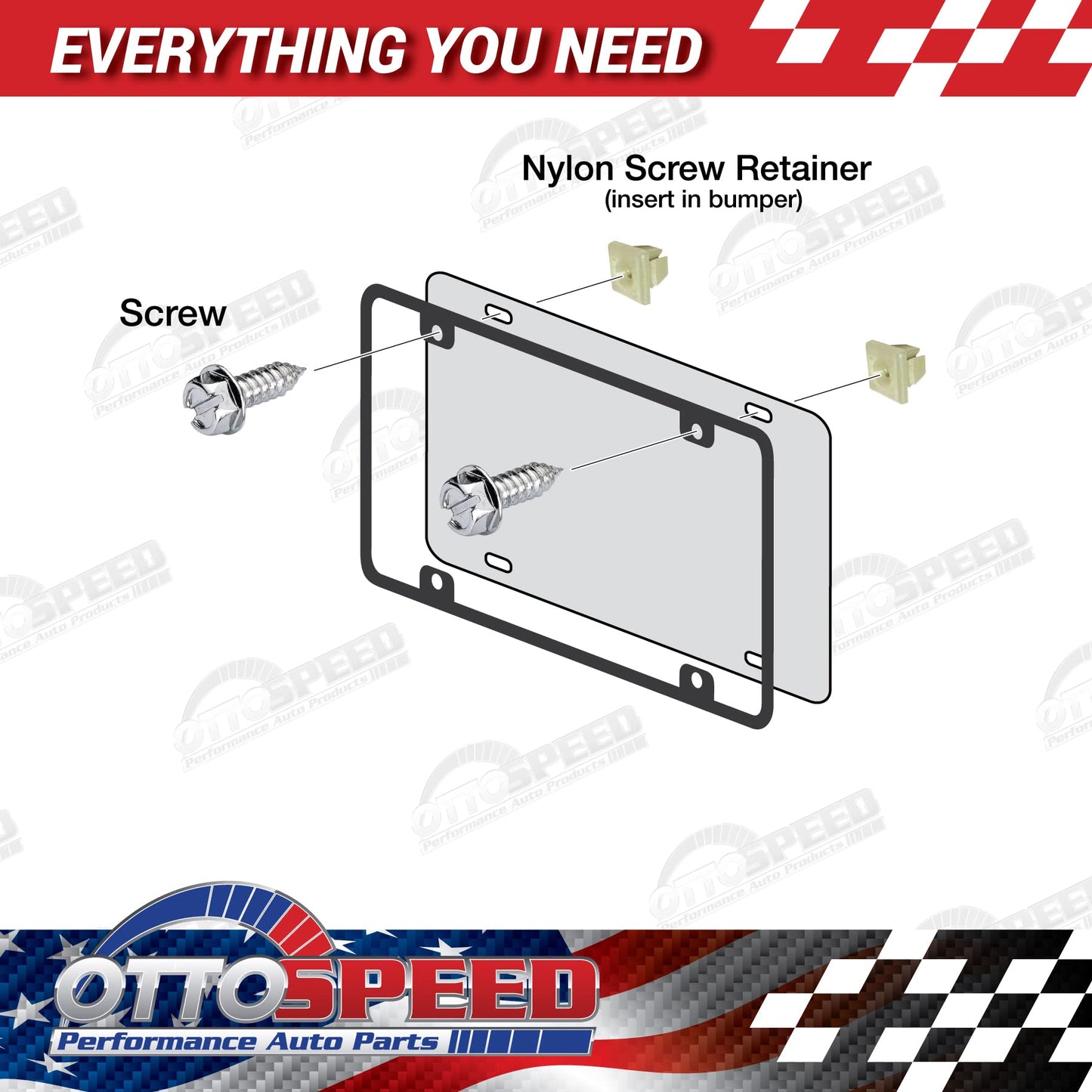 Chrome License Plate Screws and Inserts Kit for Domestic Vehicles - Rustproof Stainless Steel (Set of 4) - OttoSpeed