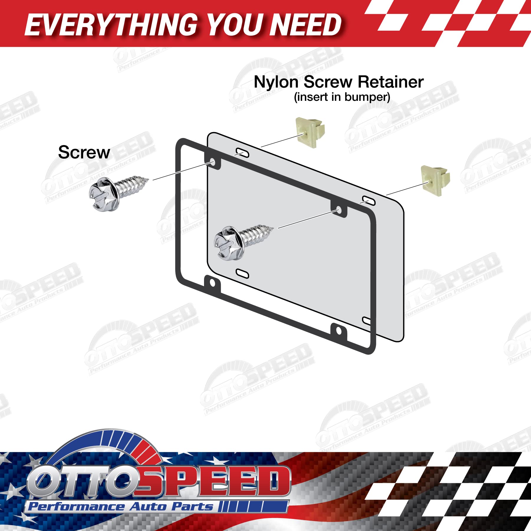 Chrome License Plate Screws and Inserts Kit for Domestic Vehicles - Rustproof Stainless Steel (Set of 4) - OttoSpeed