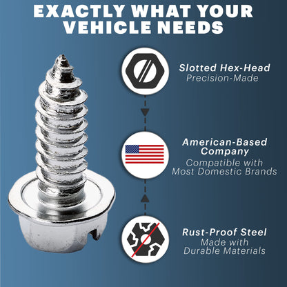 Chrome License Plate Screws for Domestic Vehicles - Rustproof Stainless Steel (Set of 4) - OttoSpeed