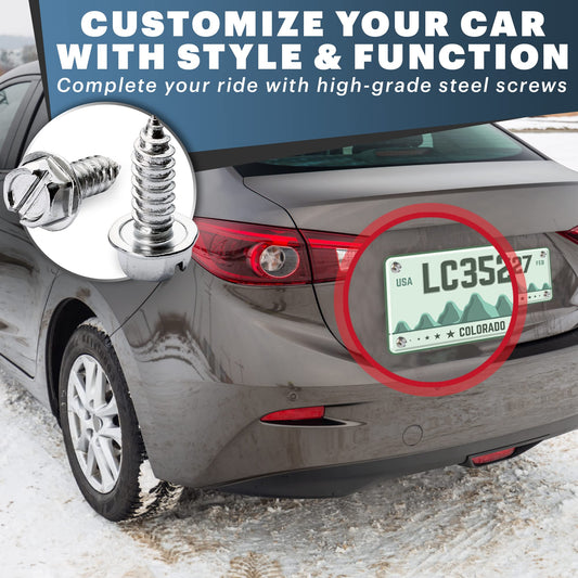 Chrome License Plate Screws for Domestic Vehicles - Rustproof Stainless Steel (Set of 4) - OttoSpeed