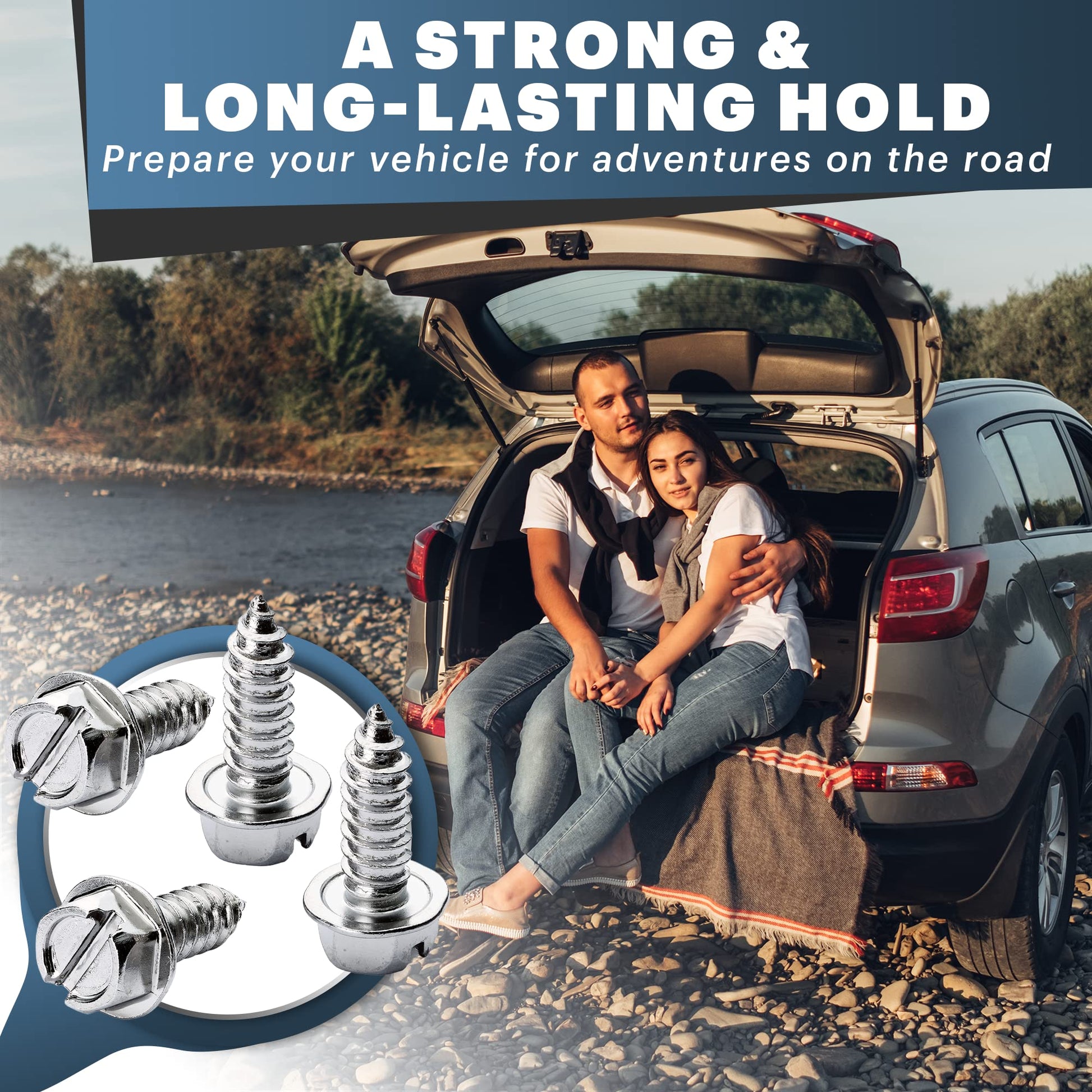 Chrome License Plate Screws for Domestic Vehicles - Rustproof Stainless Steel (Set of 8) - OttoSpeed