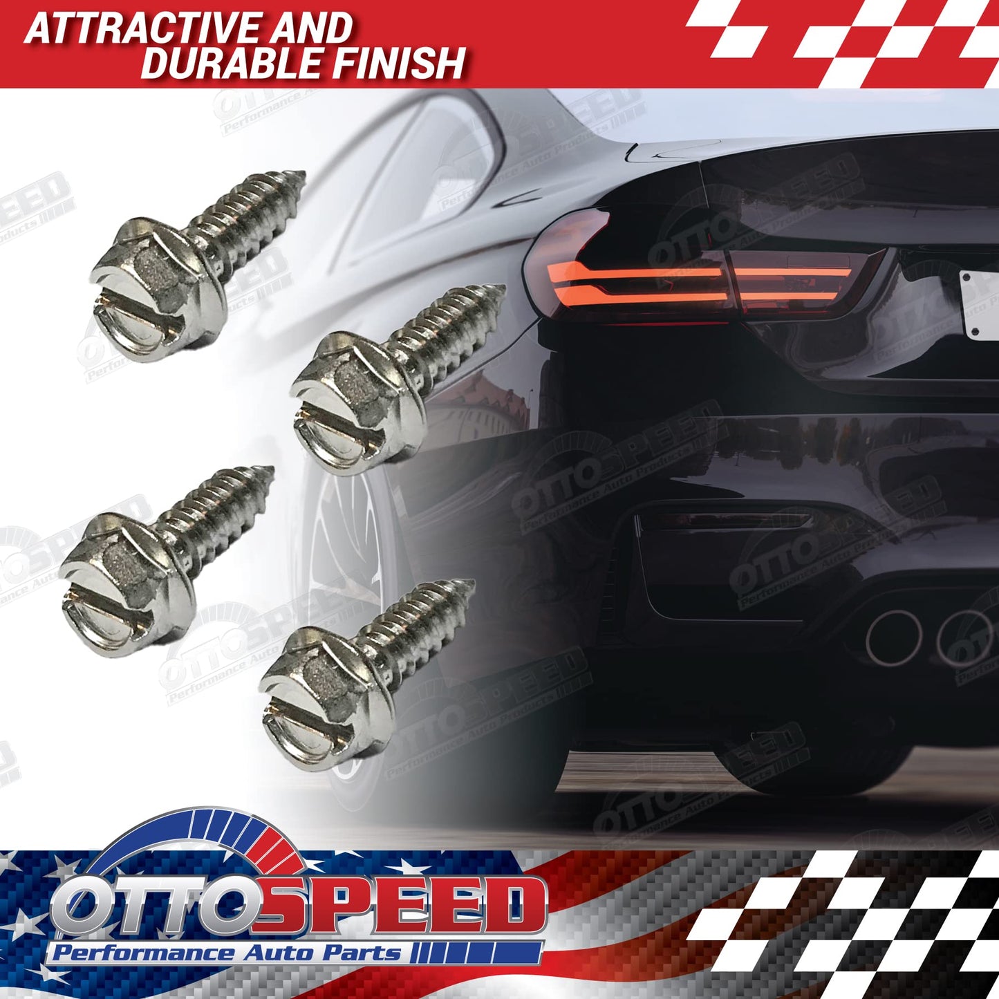 Stainless License Plate Screws and Inserts Kit for Domestic Vehicles - Rustproof Stainless Steel (Set of 4) - OttoSpeed