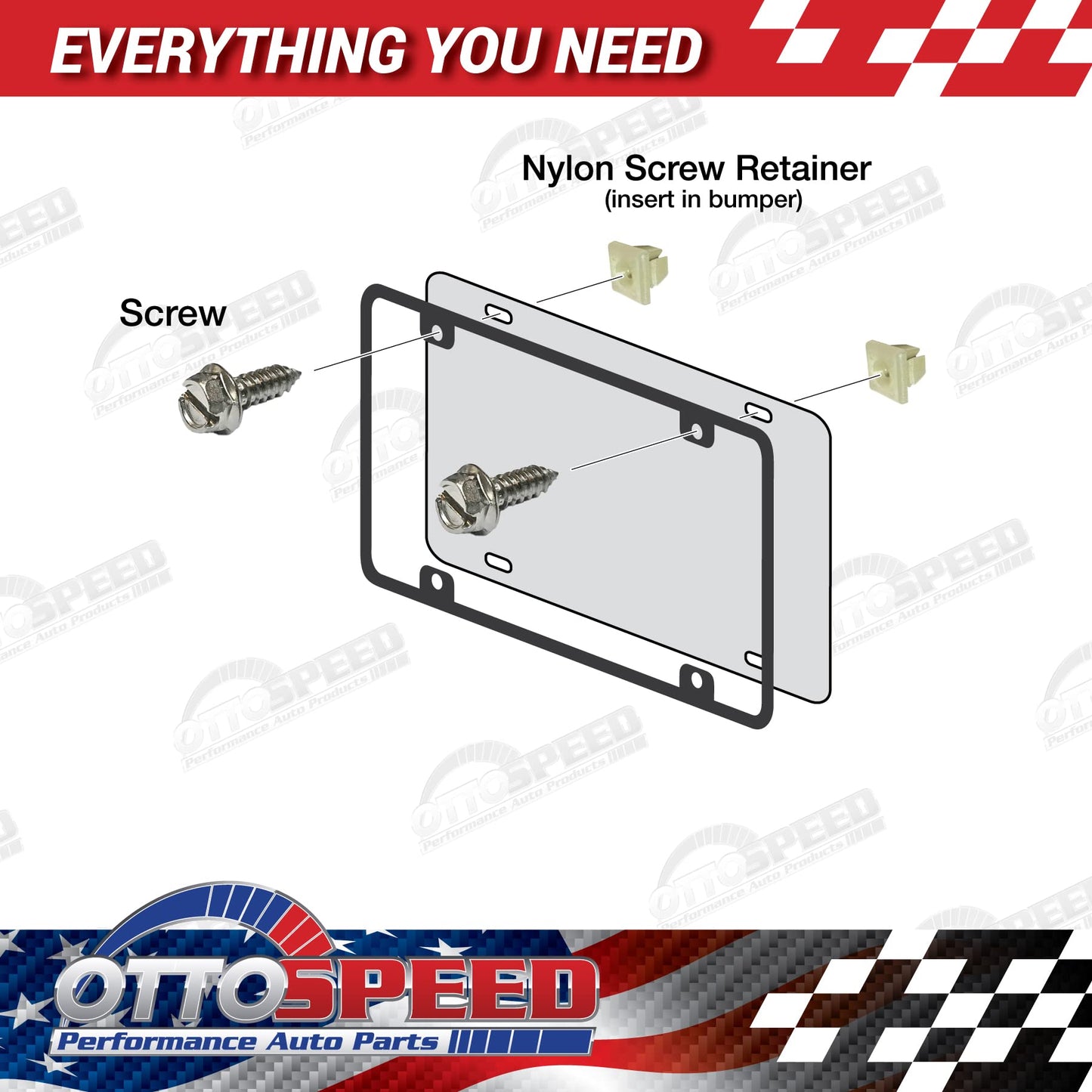 Stainless License Plate Screws and Inserts Kit for Domestic Vehicles - Rustproof Stainless Steel (Set of 4) - OttoSpeed