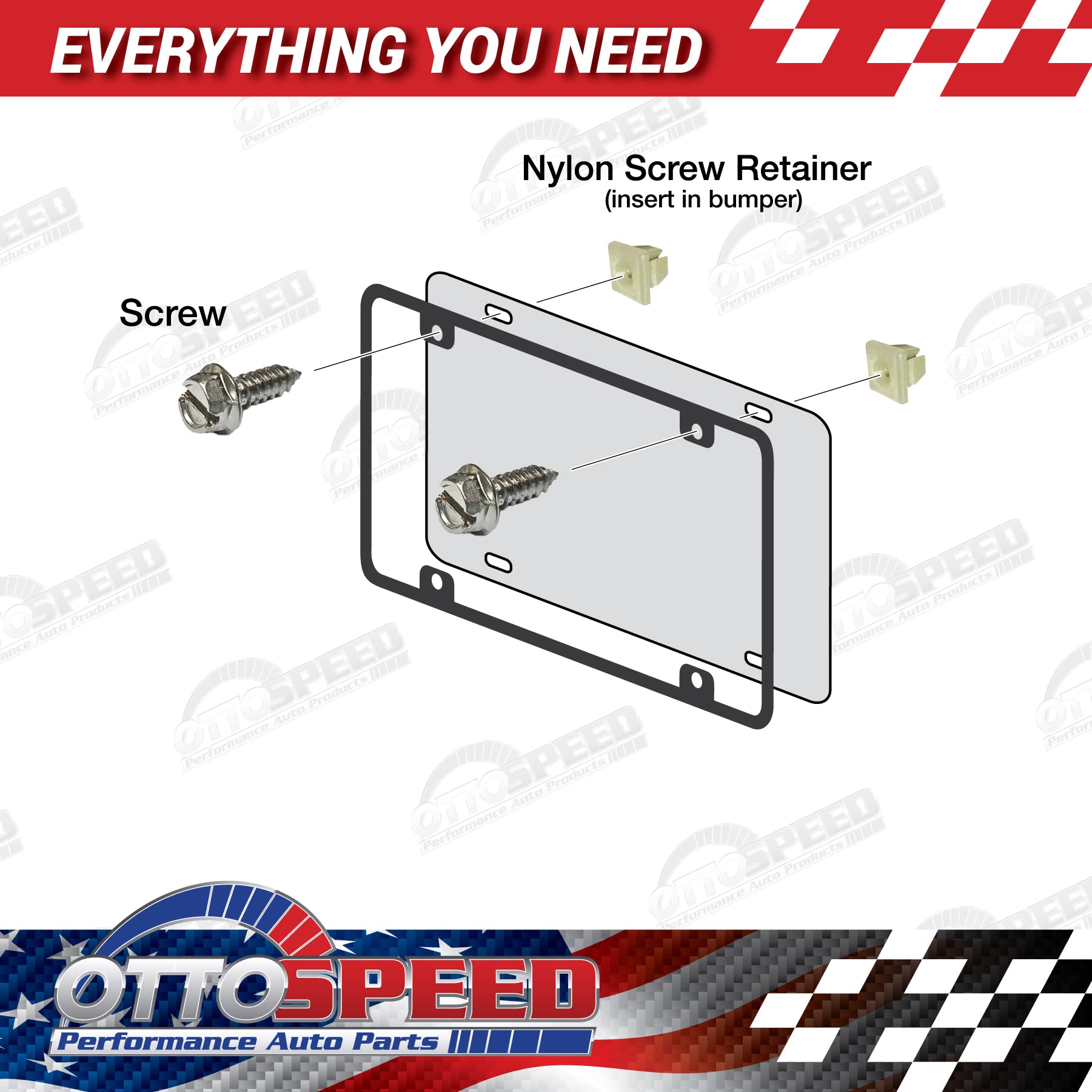 Stainless License Plate Screws and Inserts Kit for Domestic Vehicles - Rustproof Stainless Steel (Set of 4) - OttoSpeed